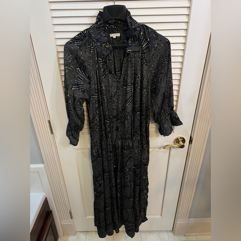 Black printed boho dress, size L